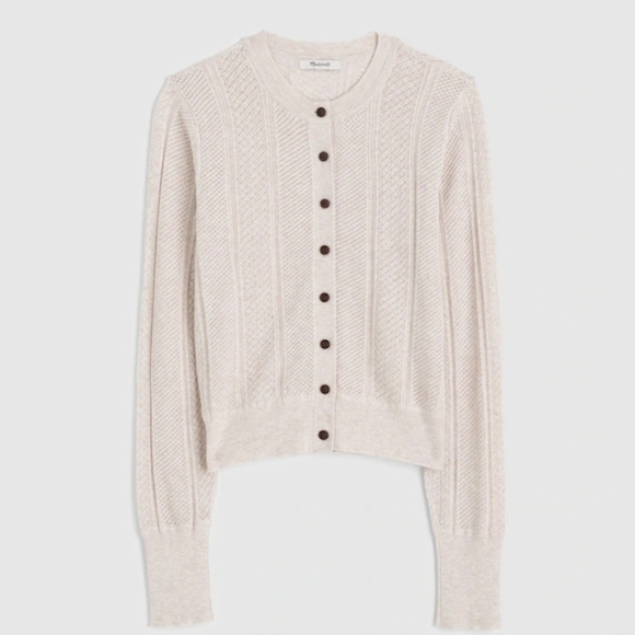 Madewell Signature Knit Pointelle Cardigan S Heather Gray Oat NX204 Coquette - Picture 12 of 12